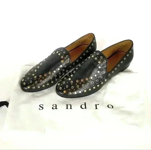 Sandro Gold Studded Loafers - Picture 1 of 8